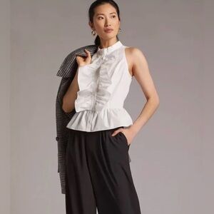 Anthropologie x Mare White Ruffled Peplum Top